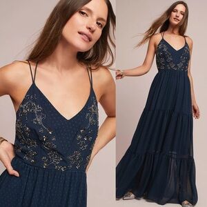 Ranna Gill Lucinda Beaded Maxi Dress Navy Size 8P